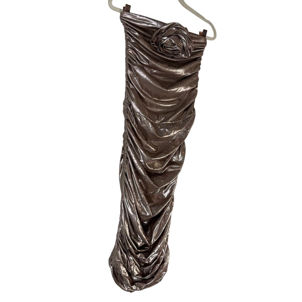 Bahia Maria Roxanne Midi Dress Strapless Ruched Rosette Party Cocktail Prom S - Picture 5 of 11